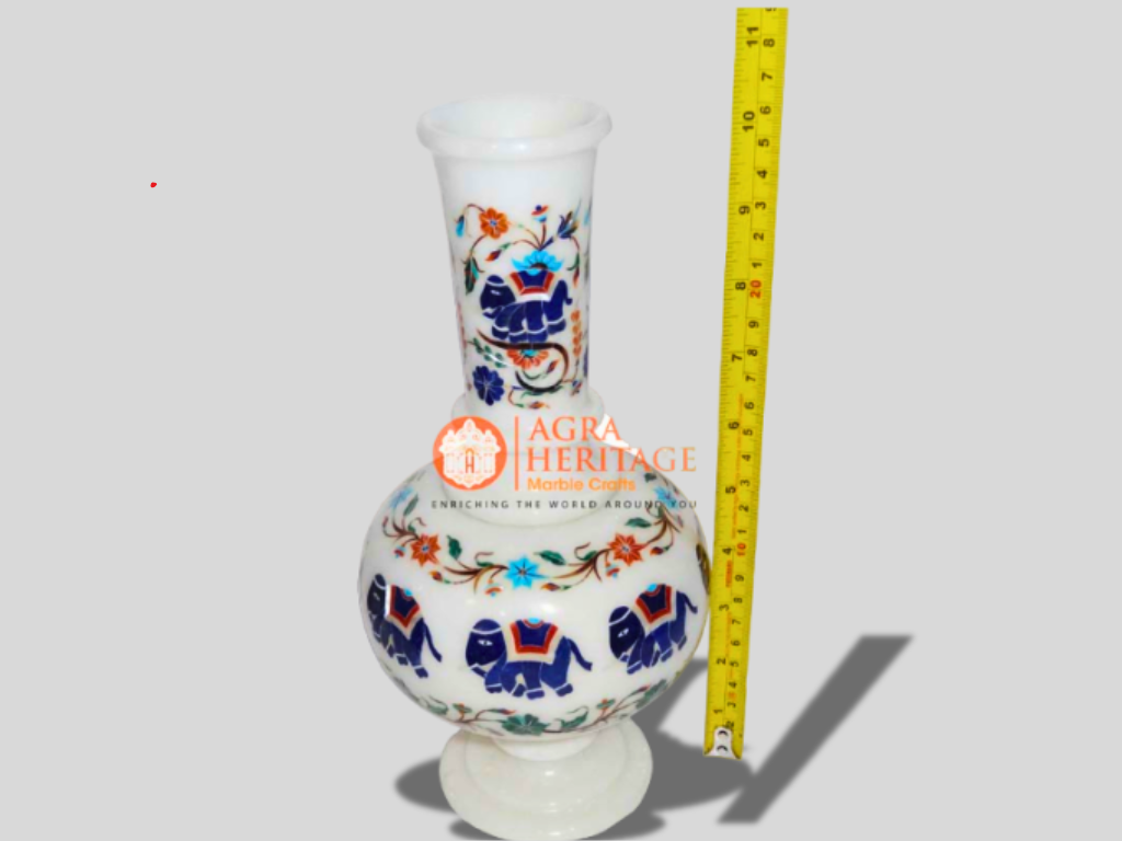 Marble Vase Elephant Multi Floral Inlay Arts Wedding Gift